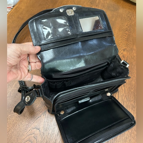 MC Marc Chantal Tooled Embossed Leather Crossbody Handbag Boho Bag. Black/silver - Picture 3 of 10